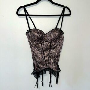 Y2K Victoria's Secret Pink Black Satin Frilly Lace
Corset Bustier Camisole 34C